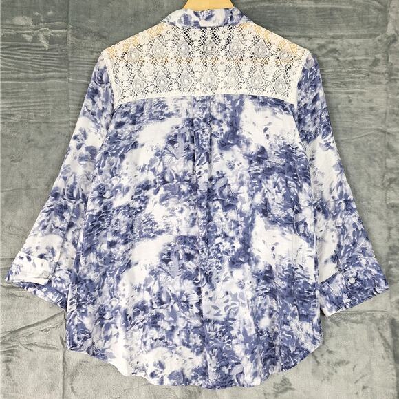 Womens Top Large Boho Crochet Cottagecore Abstract Floral Western Button Up - Picture 6 of 6